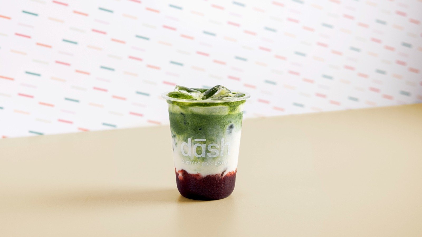 Iced strawberry matcha latte